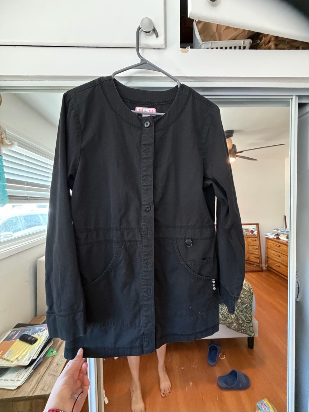 koi Black Utility Button-Front scrub jacket